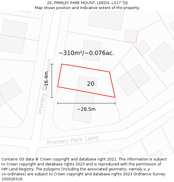 20, PRIMLEY PARK MOUNT, LEEDS, LS17 7JS: Plot and title map