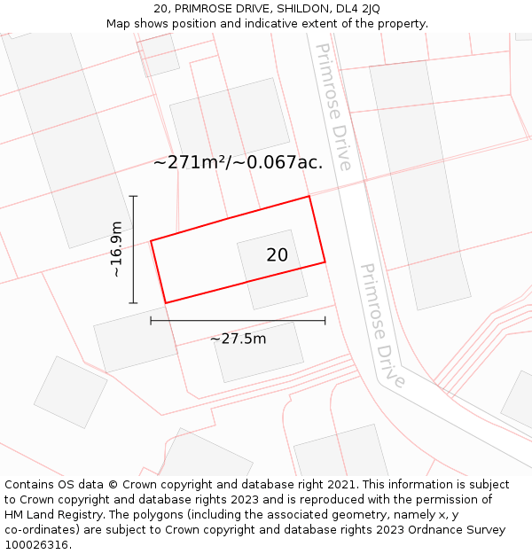 20, PRIMROSE DRIVE, SHILDON, DL4 2JQ: Plot and title map
