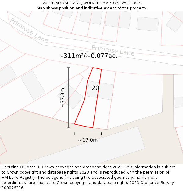 20, PRIMROSE LANE, WOLVERHAMPTON, WV10 8RS: Plot and title map