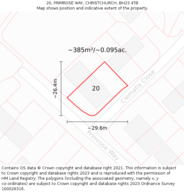 20, PRIMROSE WAY, CHRISTCHURCH, BH23 4TB: Plot and title map