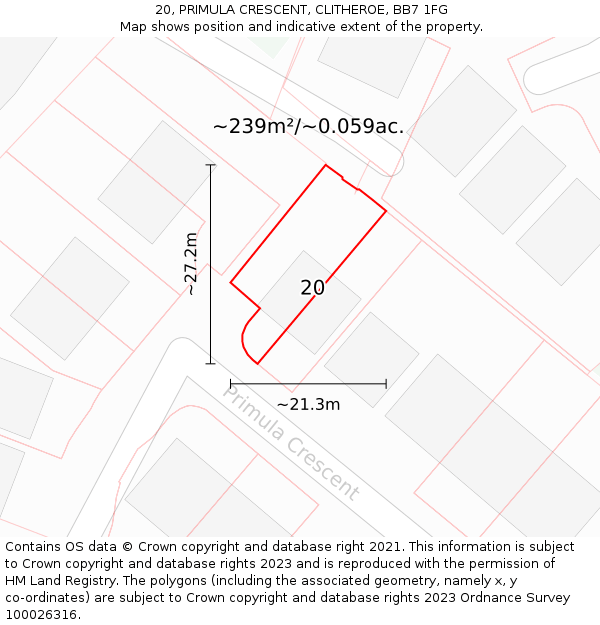 20, PRIMULA CRESCENT, CLITHEROE, BB7 1FG: Plot and title map
