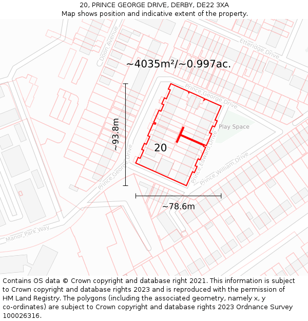 20, PRINCE GEORGE DRIVE, DERBY, DE22 3XA: Plot and title map