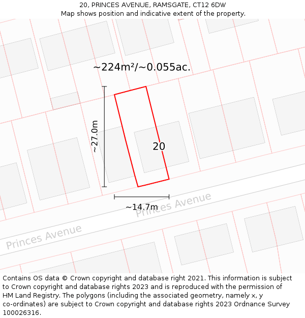 20, PRINCES AVENUE, RAMSGATE, CT12 6DW: Plot and title map