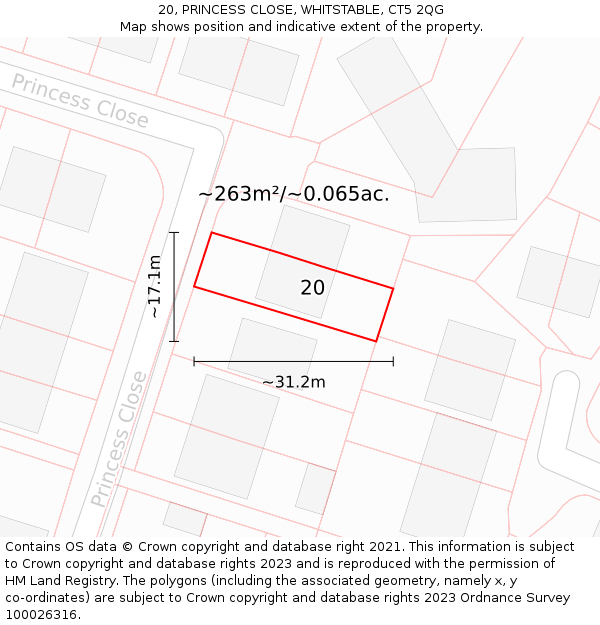 20, PRINCESS CLOSE, WHITSTABLE, CT5 2QG: Plot and title map