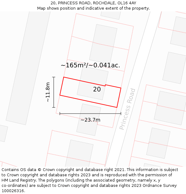 20, PRINCESS ROAD, ROCHDALE, OL16 4AY: Plot and title map
