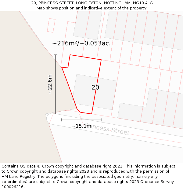 20, PRINCESS STREET, LONG EATON, NOTTINGHAM, NG10 4LG: Plot and title map