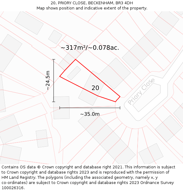 20, PRIORY CLOSE, BECKENHAM, BR3 4DH: Plot and title map