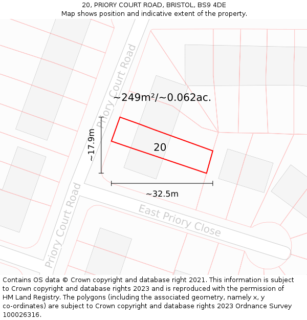 20, PRIORY COURT ROAD, BRISTOL, BS9 4DE: Plot and title map