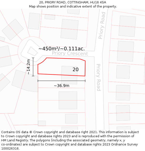 20, PRIORY ROAD, COTTINGHAM, HU16 4SA: Plot and title map