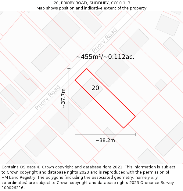 20, PRIORY ROAD, SUDBURY, CO10 1LB: Plot and title map