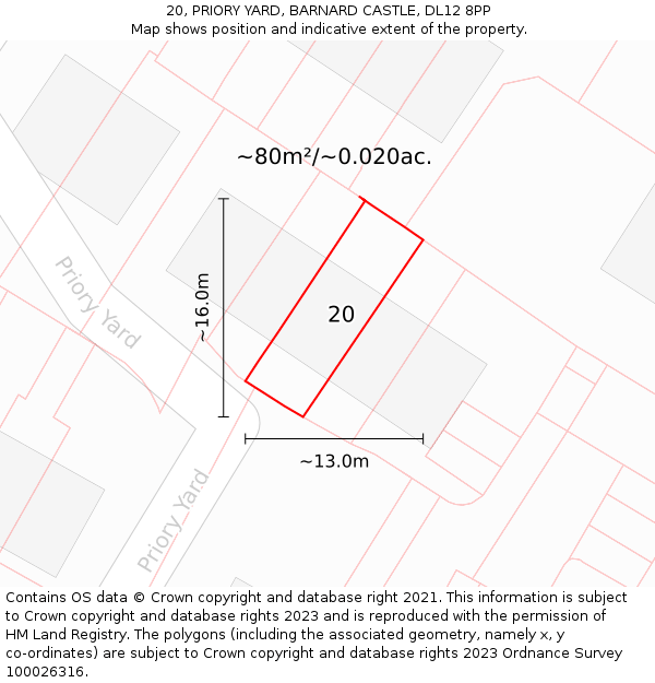 20, PRIORY YARD, BARNARD CASTLE, DL12 8PP: Plot and title map