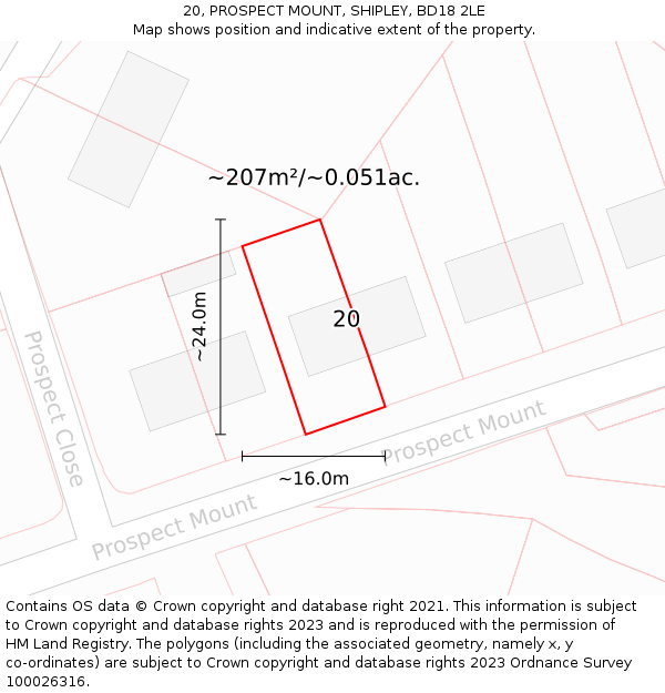 20, PROSPECT MOUNT, SHIPLEY, BD18 2LE: Plot and title map