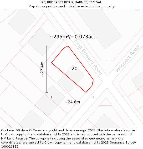 20, PROSPECT ROAD, BARNET, EN5 5AL: Plot and title map