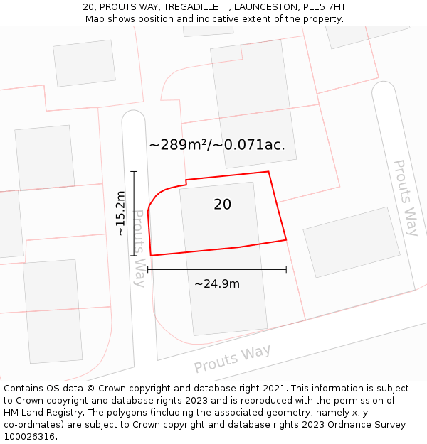 20, PROUTS WAY, TREGADILLETT, LAUNCESTON, PL15 7HT: Plot and title map