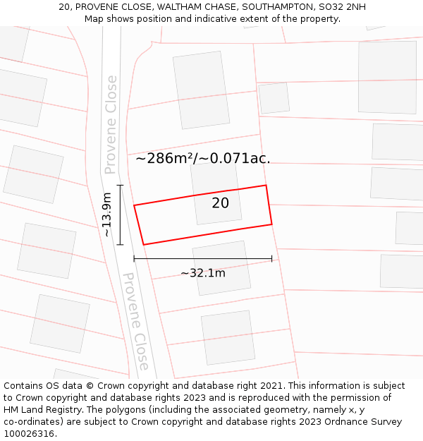 20, PROVENE CLOSE, WALTHAM CHASE, SOUTHAMPTON, SO32 2NH: Plot and title map