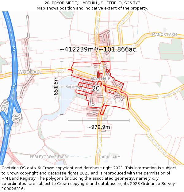 20, PRYOR MEDE, HARTHILL, SHEFFIELD, S26 7YB: Plot and title map