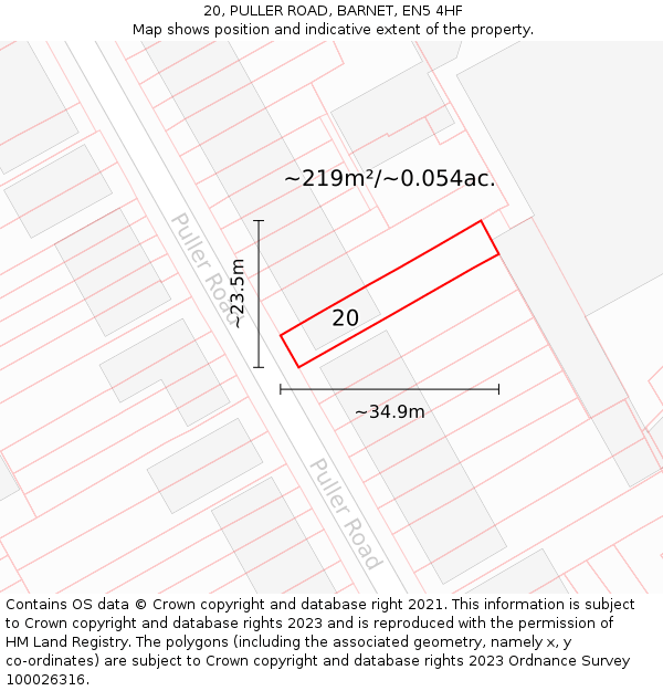 20, PULLER ROAD, BARNET, EN5 4HF: Plot and title map