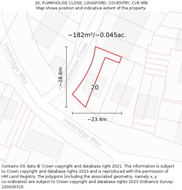 20, PUMPHOUSE CLOSE, LONGFORD, COVENTRY, CV6 6RE: Plot and title map