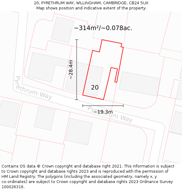 20, PYRETHRUM WAY, WILLINGHAM, CAMBRIDGE, CB24 5UX: Plot and title map