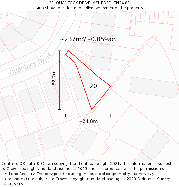 20, QUANTOCK DRIVE, ASHFORD, TN24 8RJ: Plot and title map