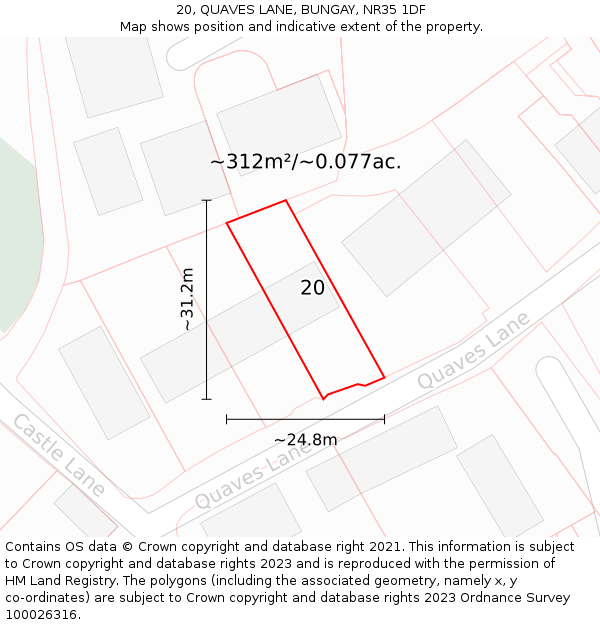 20, QUAVES LANE, BUNGAY, NR35 1DF: Plot and title map