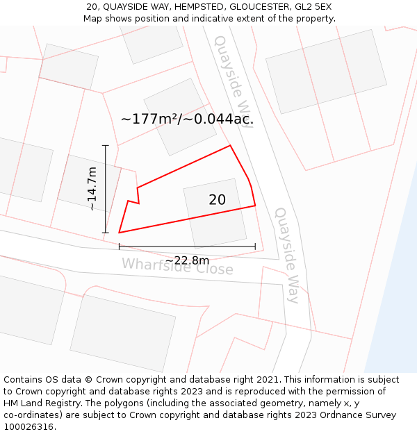 20, QUAYSIDE WAY, HEMPSTED, GLOUCESTER, GL2 5EX: Plot and title map