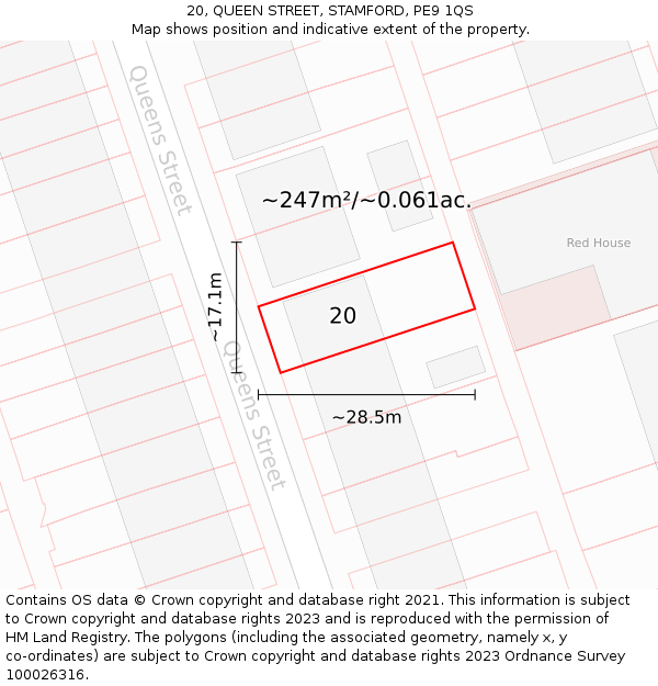 20, QUEEN STREET, STAMFORD, PE9 1QS: Plot and title map