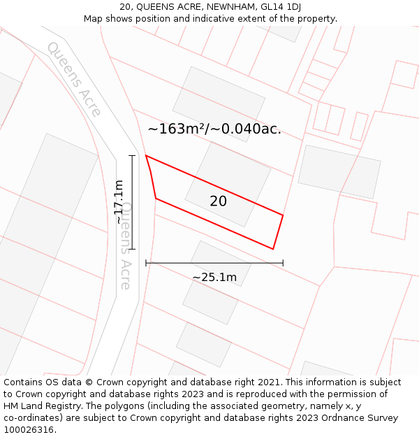 20, QUEENS ACRE, NEWNHAM, GL14 1DJ: Plot and title map