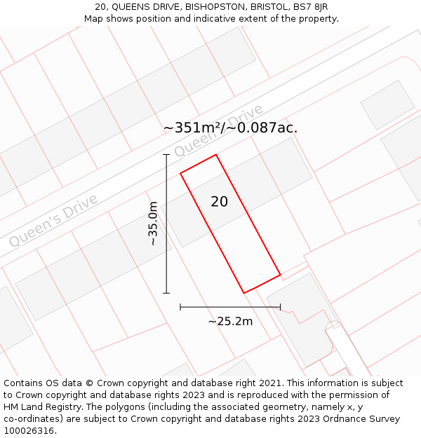 20, QUEENS DRIVE, BISHOPSTON, BRISTOL, BS7 8JR: Plot and title map