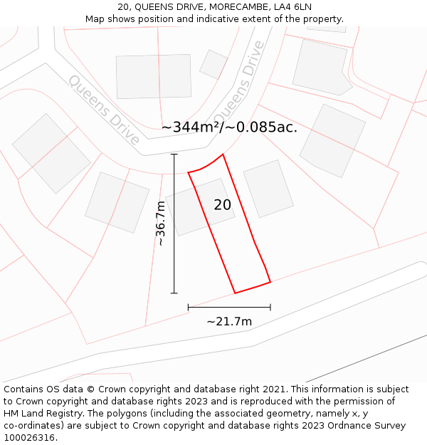 20, QUEENS DRIVE, MORECAMBE, LA4 6LN: Plot and title map