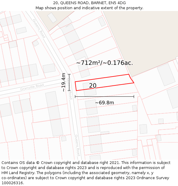 20, QUEENS ROAD, BARNET, EN5 4DG: Plot and title map