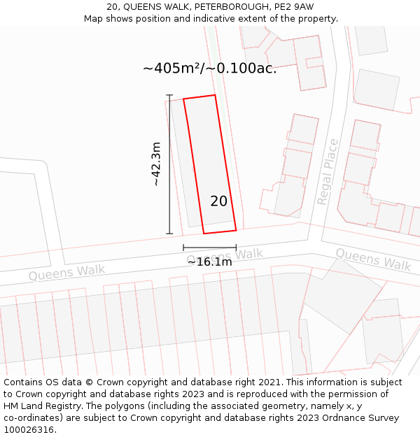 20, QUEENS WALK, PETERBOROUGH, PE2 9AW: Plot and title map