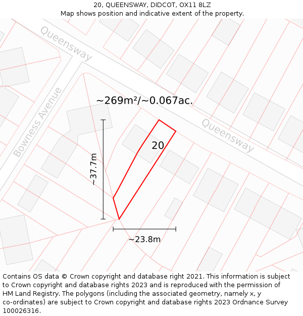 20, QUEENSWAY, DIDCOT, OX11 8LZ: Plot and title map