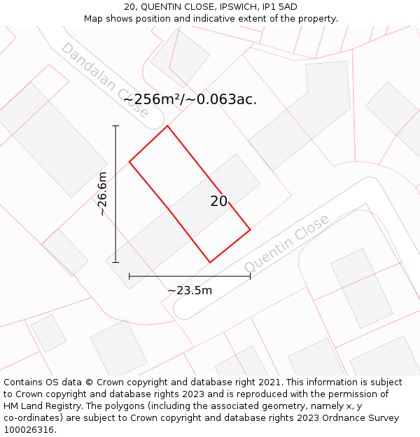 20, QUENTIN CLOSE, IPSWICH, IP1 5AD: Plot and title map