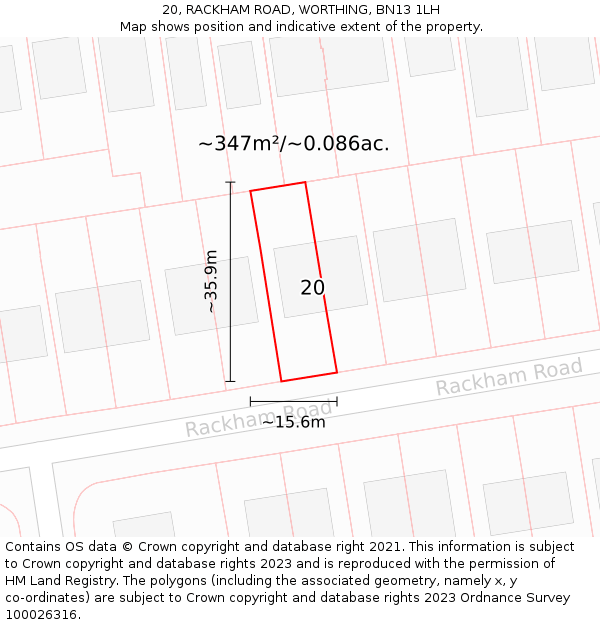 20, RACKHAM ROAD, WORTHING, BN13 1LH: Plot and title map