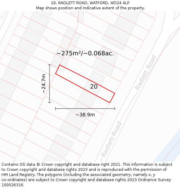 20, RADLETT ROAD, WATFORD, WD24 4LP: Plot and title map