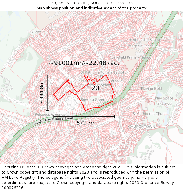 20, RADNOR DRIVE, SOUTHPORT, PR9 9RR: Plot and title map
