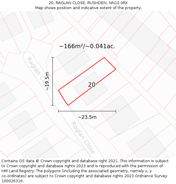 20, RAGLAN CLOSE, RUSHDEN, NN10 0RX: Plot and title map