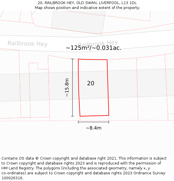 20, RAILBROOK HEY, OLD SWAN, LIVERPOOL, L13 1DL: Plot and title map
