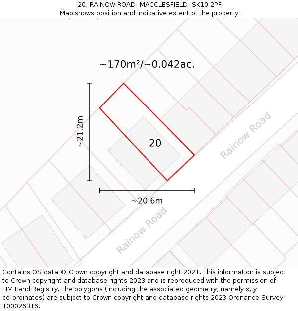 20, RAINOW ROAD, MACCLESFIELD, SK10 2PF: Plot and title map