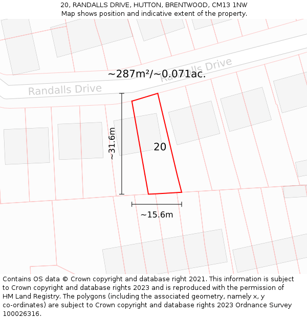 20, RANDALLS DRIVE, HUTTON, BRENTWOOD, CM13 1NW: Plot and title map