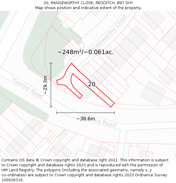 20, RANGEWORTHY CLOSE, REDDITCH, B97 5HY: Plot and title map