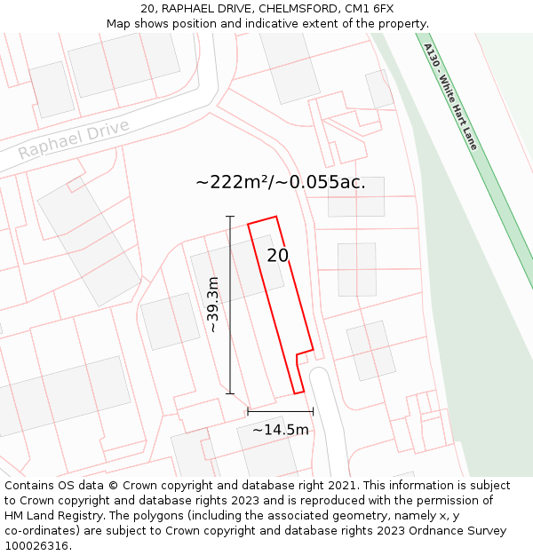 20, RAPHAEL DRIVE, CHELMSFORD, CM1 6FX: Plot and title map