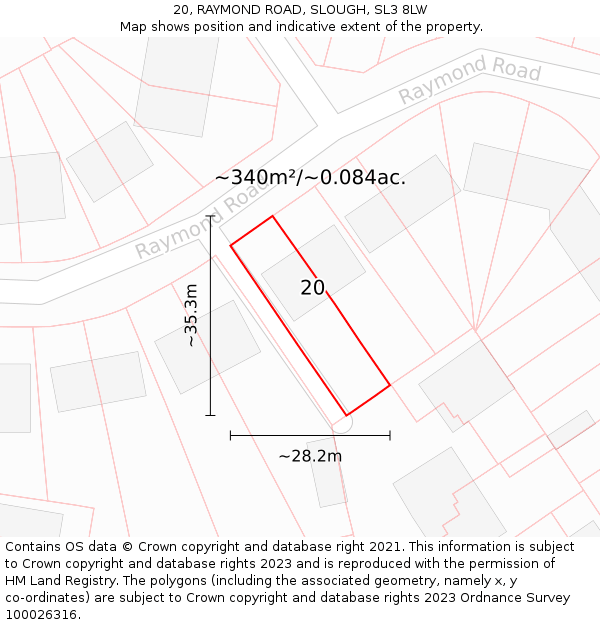 20, RAYMOND ROAD, SLOUGH, SL3 8LW: Plot and title map