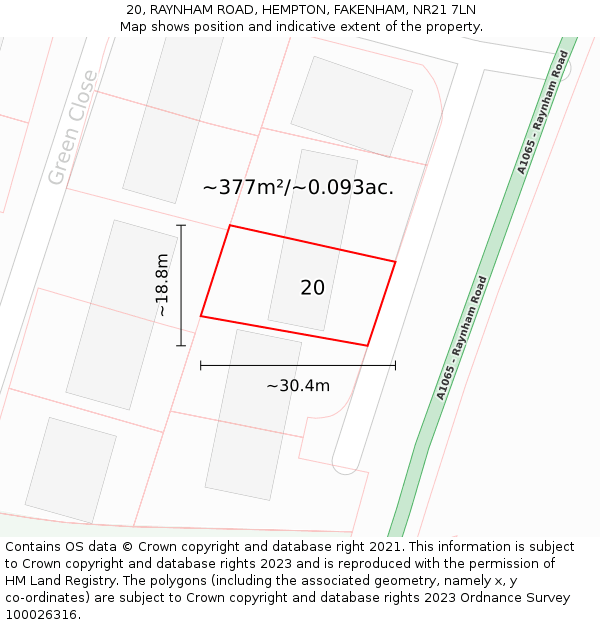 20, RAYNHAM ROAD, HEMPTON, FAKENHAM, NR21 7LN: Plot and title map