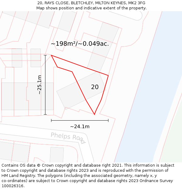 20, RAYS CLOSE, BLETCHLEY, MILTON KEYNES, MK2 3FG: Plot and title map