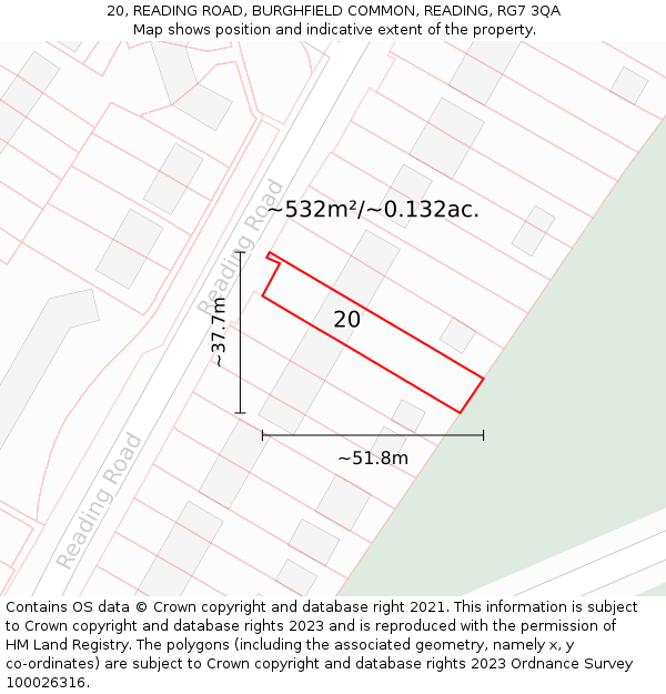 20, READING ROAD, BURGHFIELD COMMON, READING, RG7 3QA: Plot and title map