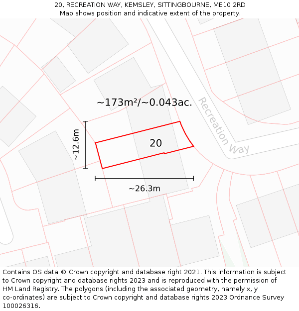 20, RECREATION WAY, KEMSLEY, SITTINGBOURNE, ME10 2RD: Plot and title map