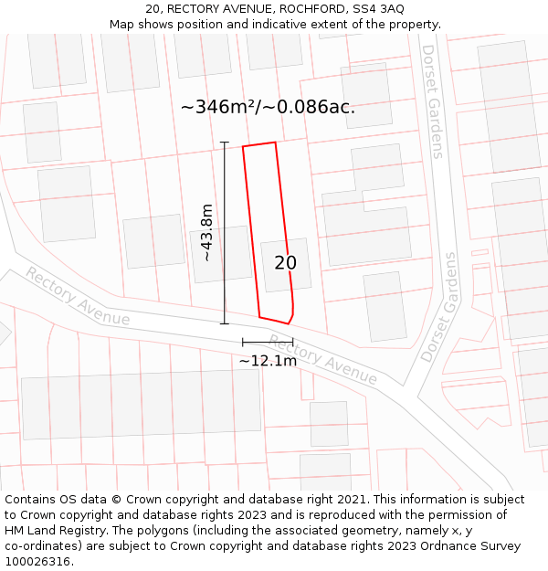 20, RECTORY AVENUE, ROCHFORD, SS4 3AQ: Plot and title map