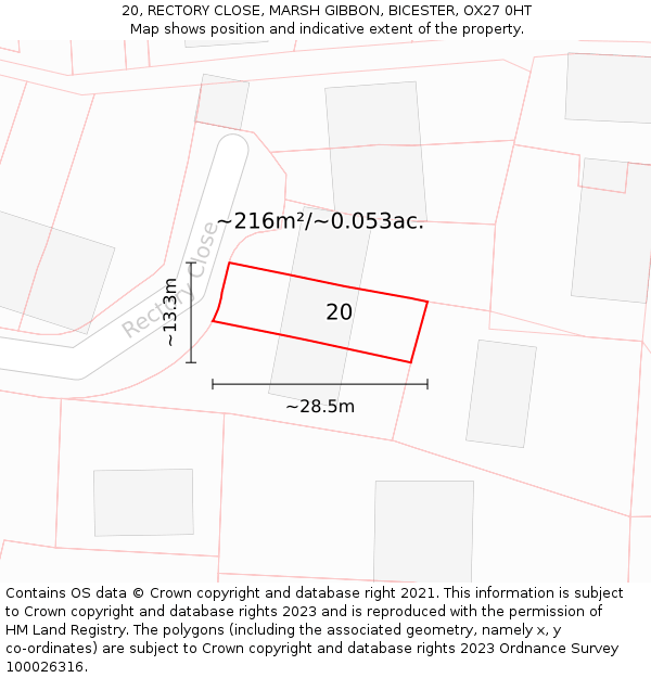 20, RECTORY CLOSE, MARSH GIBBON, BICESTER, OX27 0HT: Plot and title map
